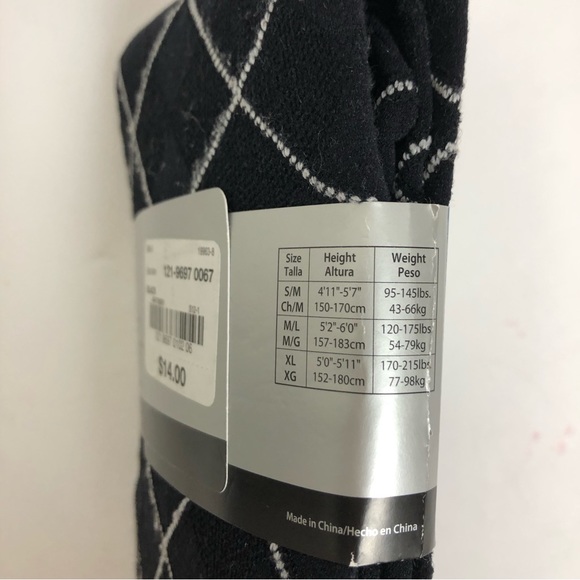 Vintage Worthingron Black Tights With White Diamond Shapes S/M NEW - Picture 4 of 4